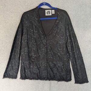 Storybook Knits Shiny Cascade Cardigan Black Lace Beaded Sequin Size 1X Gothic